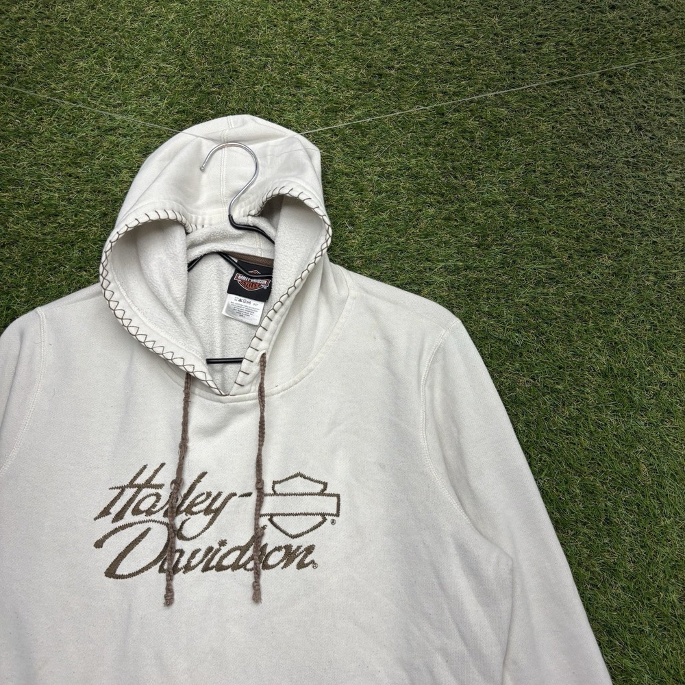 Harley Davidson Hoodie Womens Large Pullover  Sweatshirt White Embroidered Y2K - Picture 3 of 13